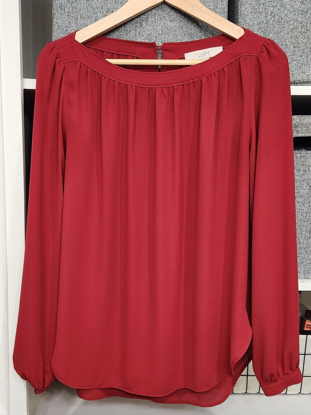 LOFT Red Long-Sleeve Peasant Blouse, Small, NWOT.